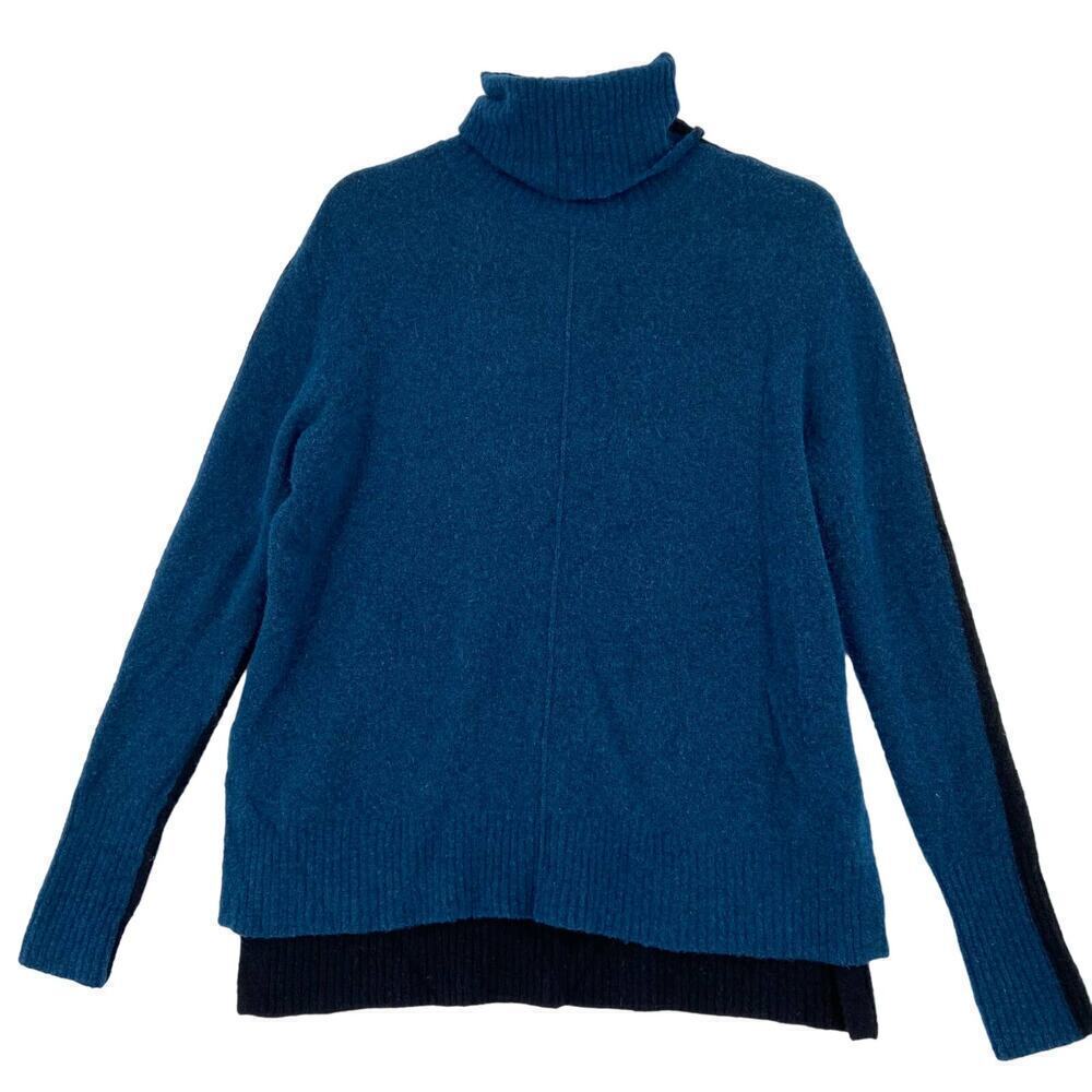 Athleta Turtleneck Sweater Merino Wool Size XS Teal Black Color Block Teal Black